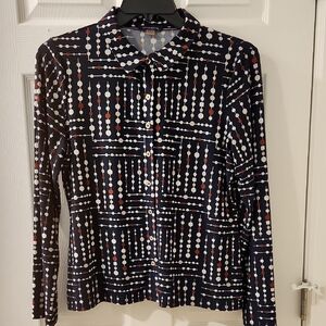 Tommy Hilfiger Navy and White Button Down Blouse Women's Size Large
